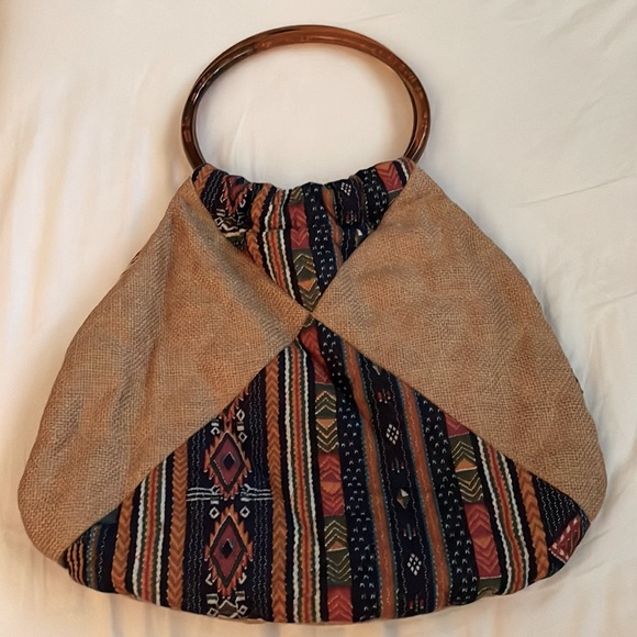 VINTAGE fabric + burlap reversible tote bag - Picture 3 of 3